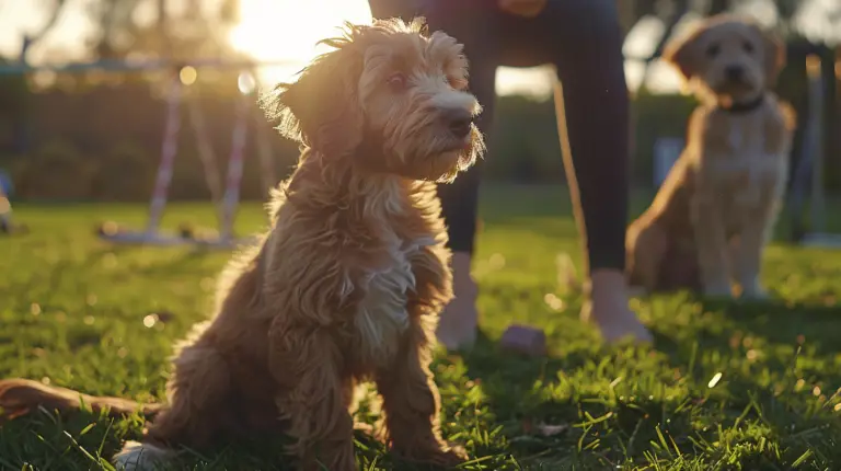 How Do You Train an Aussiedoodle Puppy? Complete Guide for New Owners 1 A lively Aussiedoodle puppy attentively listening to training instructions